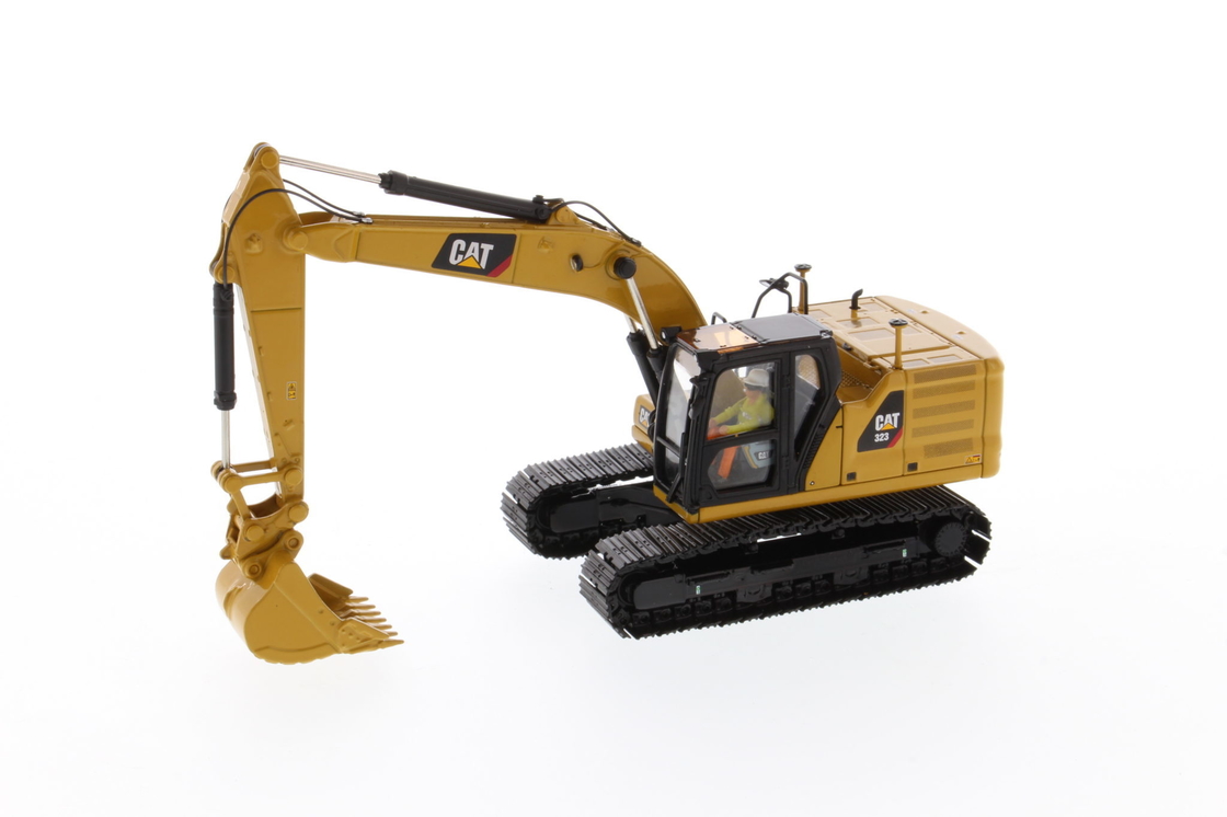 DM 1:50 CAT 323 Avec outils de travail Excavatrice moulée sous pression Véhicule d'ingénierie modèle 85657
