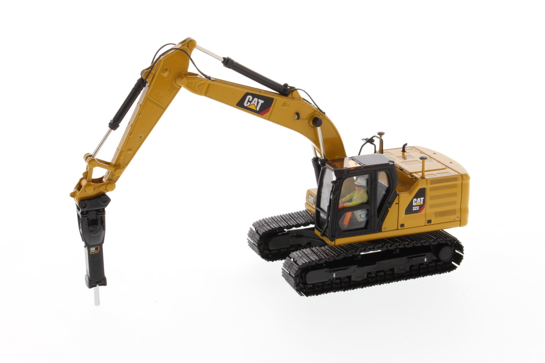 DM 1:50 CAT 323 Avec outils de travail Excavatrice moulée sous pression Véhicule d'ingénierie modèle 85657