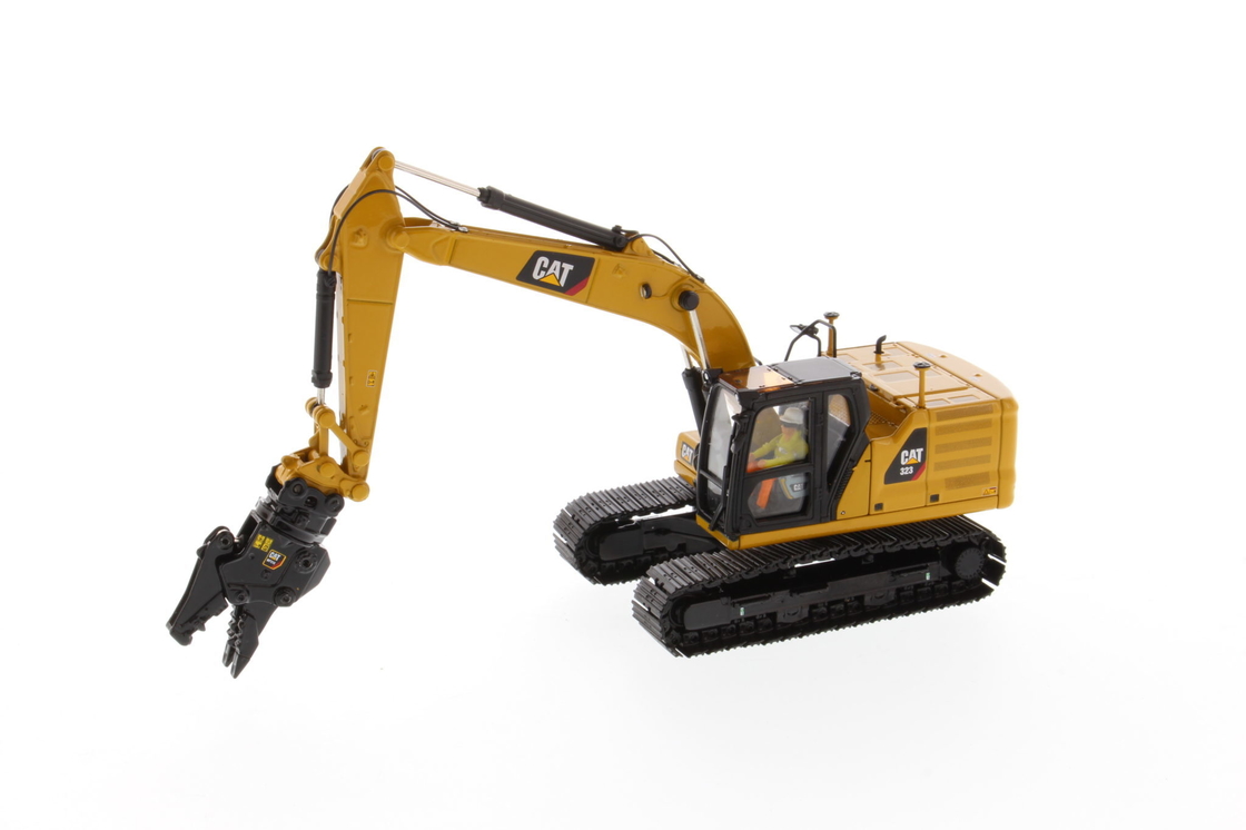 DM 1:50 CAT 323 Avec outils de travail Excavatrice moulée sous pression Véhicule d'ingénierie modèle 85657