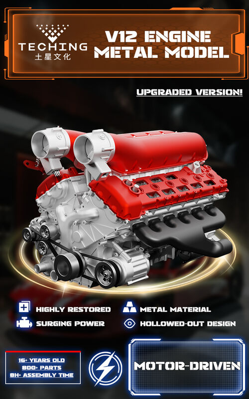 Modèle de moteur V12 de douze cylindres, tout métal assemblé et assemblé, peut démarrer le mini-moteur jouet